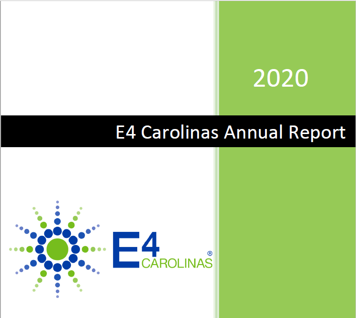 E4 Carolinas Annual Report cover, 2020, with green and black design and E4 Carolinas logo