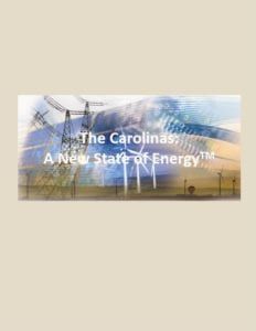The Carolinas: A New State of Energy, overlaid on wind turbines and a glowing blue globe