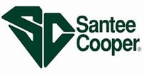 Santee Cooper green logo with stylized SC icon and black text on white background