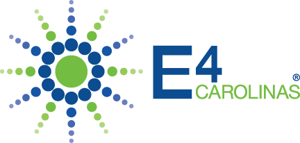 E4 Carolinas logo with blue and green dot burst design and text
