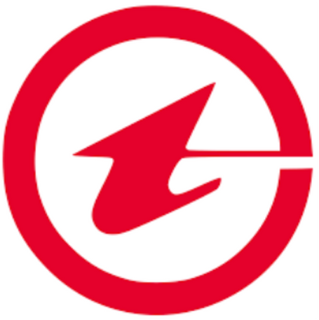 Red circular logo with a white lightning bolt and horizontal line inside.