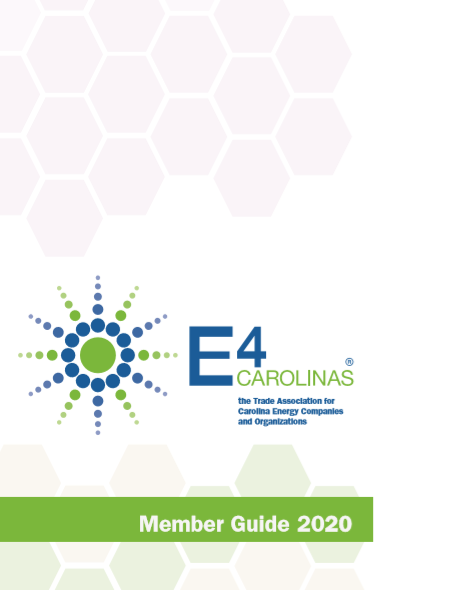E4 Carolinas Member Guide 2020 cover with blue-green logo and light hexagon background