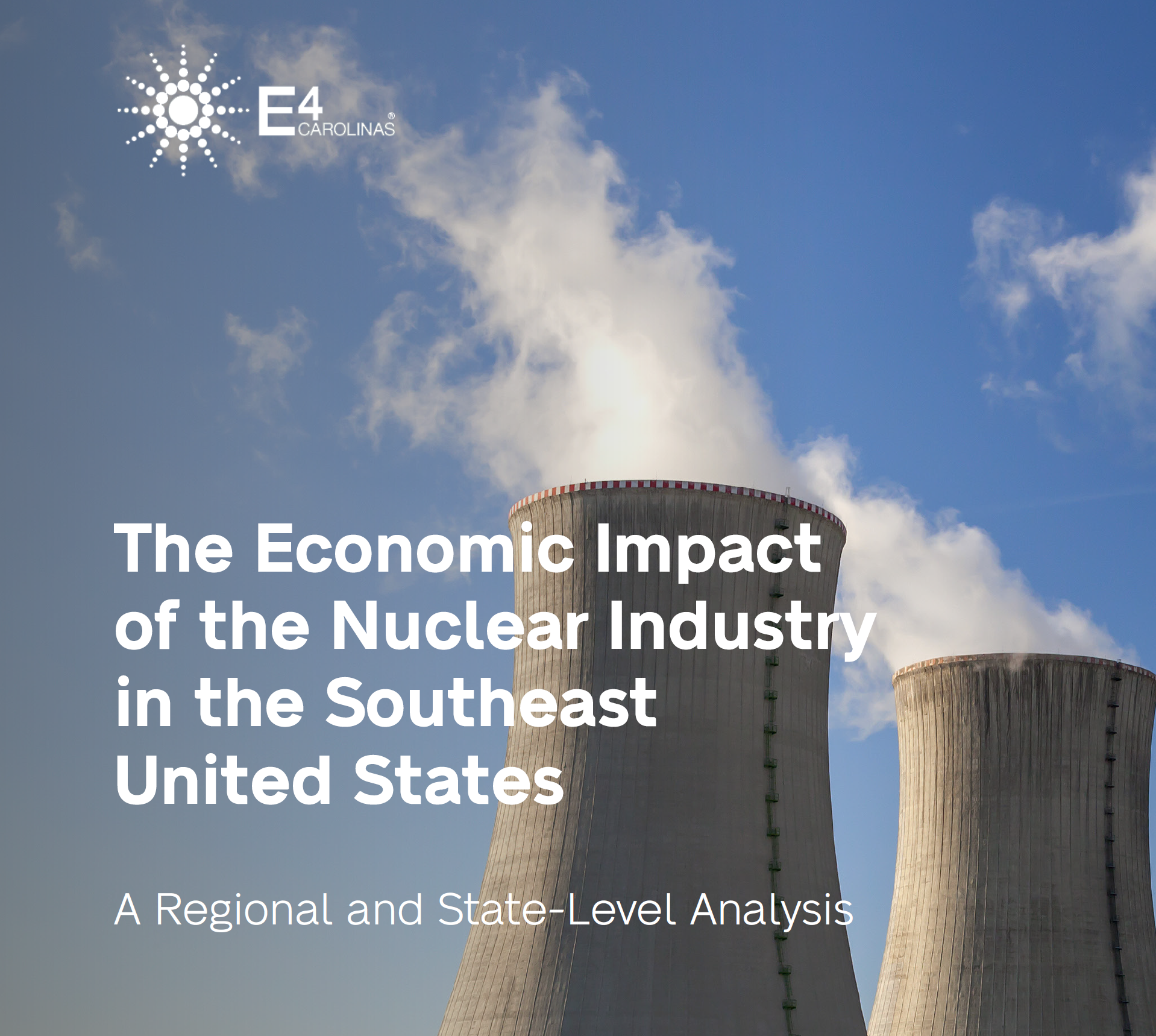 Cover of a report on the economic impact of the nuclear industry in the Southeast U.S., with cooling towers and steam.