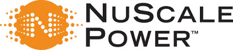 NuScale Power logo with orange circular icon and black text on white background