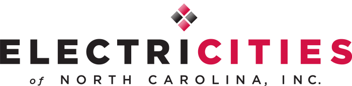 Electricities of North Carolina, Inc. logo with black text and pink diamond icon