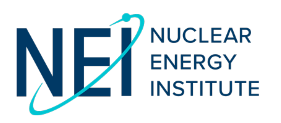 NEI Nuclear Energy Institute logo in dark blue with teal swoosh on white background