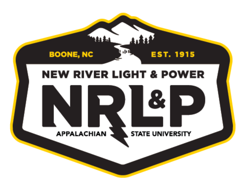 New River Light & Power NRLP logo in black, white, and yellow with mountain silhouette