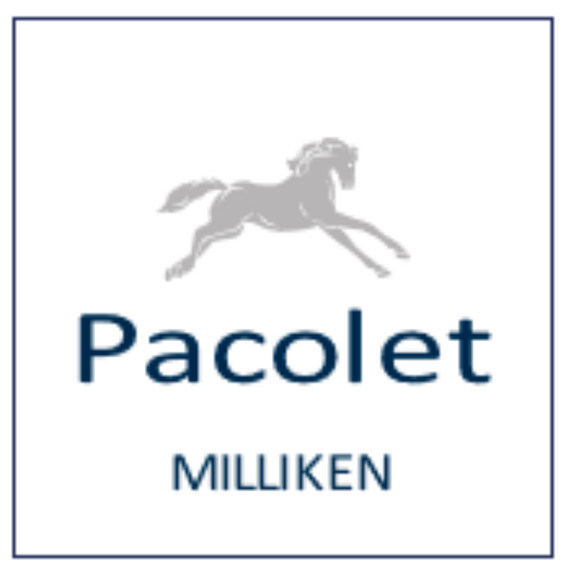 Paccolet logo with gray horse silhouette and blue Milliken text on white background