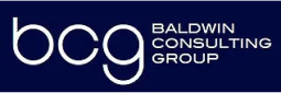 BCG Baldwin Consulting Group logo in white on a dark blue background