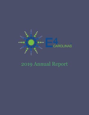 E4 Carolinas 2019 Annual Report cover with blue background and green-blue logo