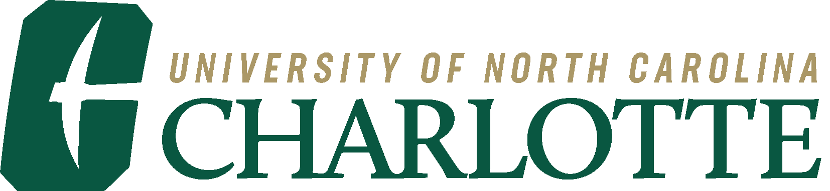 University of North Carolina Charlotte logo in green and gold with stylized monogram and wordmark