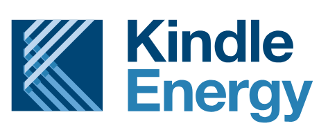 Kindle Energy logo with blue square icon and blue text on a white background