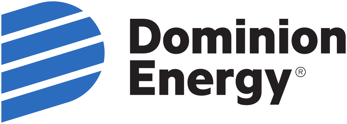 Dominion Energy logo with blue striped emblem and black text on white background