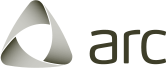 Arc logo with gray triangular icon and black text on white background