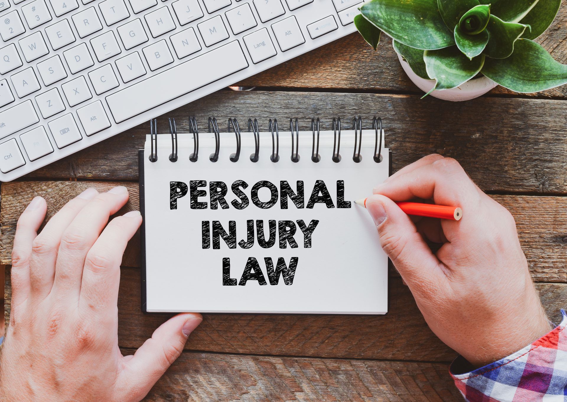 Personal injury attorney reviewing case documents with an injured client.