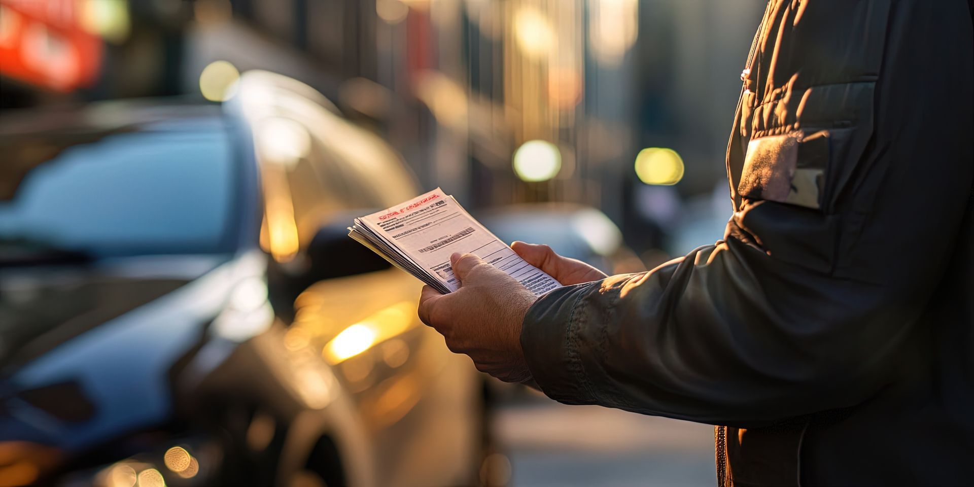 Man writing out parking ticket. Man writing out parking ticket.