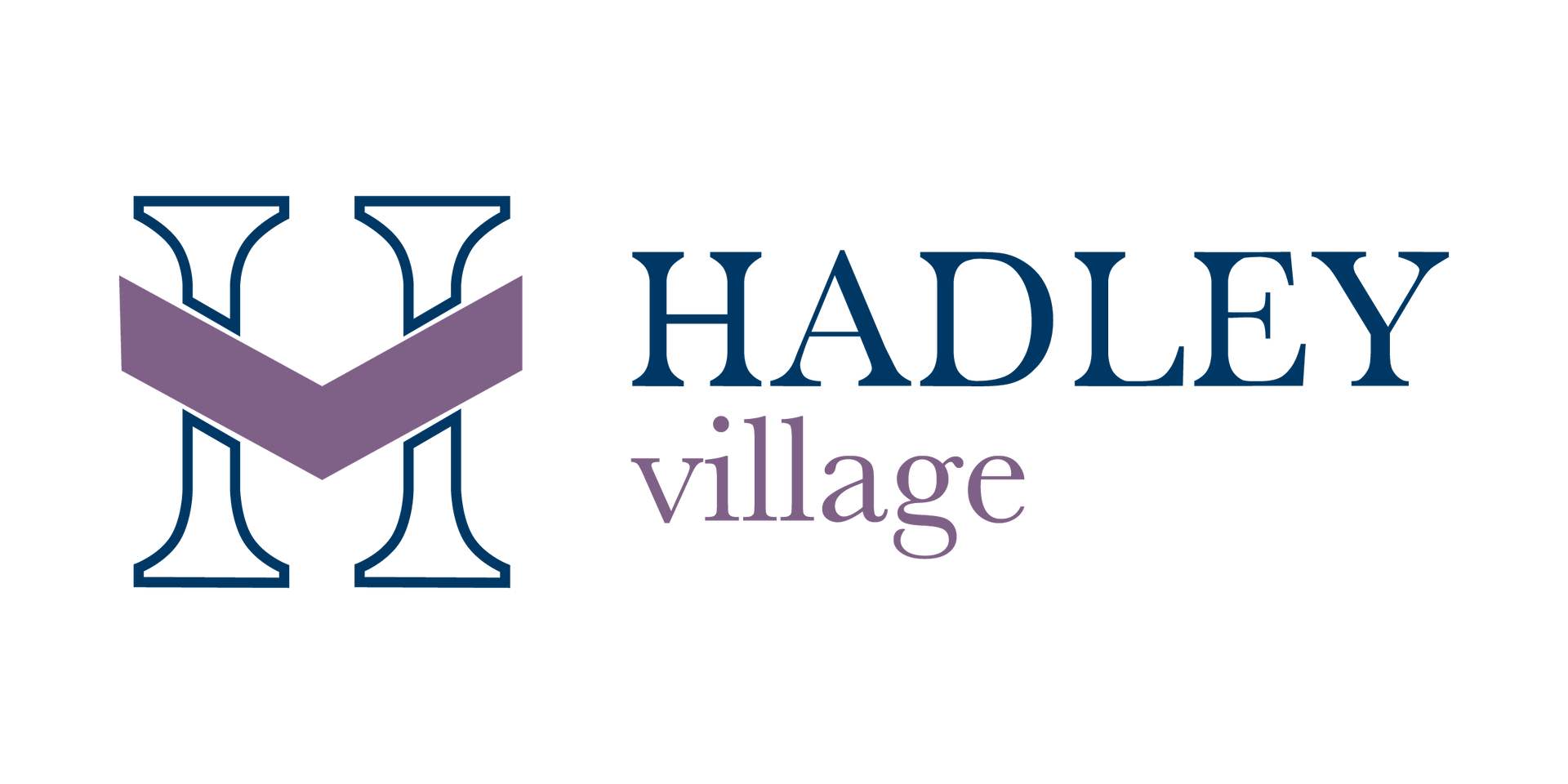 a logo for hadley village with a purple arrow