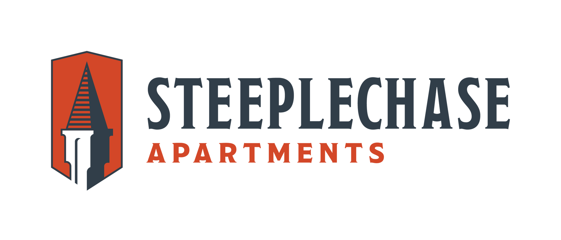 a logo for steeplechase apartments with a shield