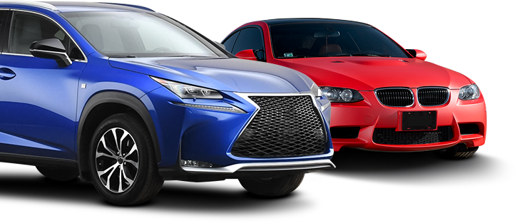 Blue Lexus SUV next to a red BMW sports car | Gilroy Car Care