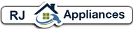 RJ Appliances logo with blue, black, and green text and a house icon around a washing machine in the center