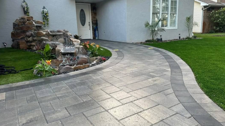 Curved stone paver walkway. Curved stone paver walkway.
