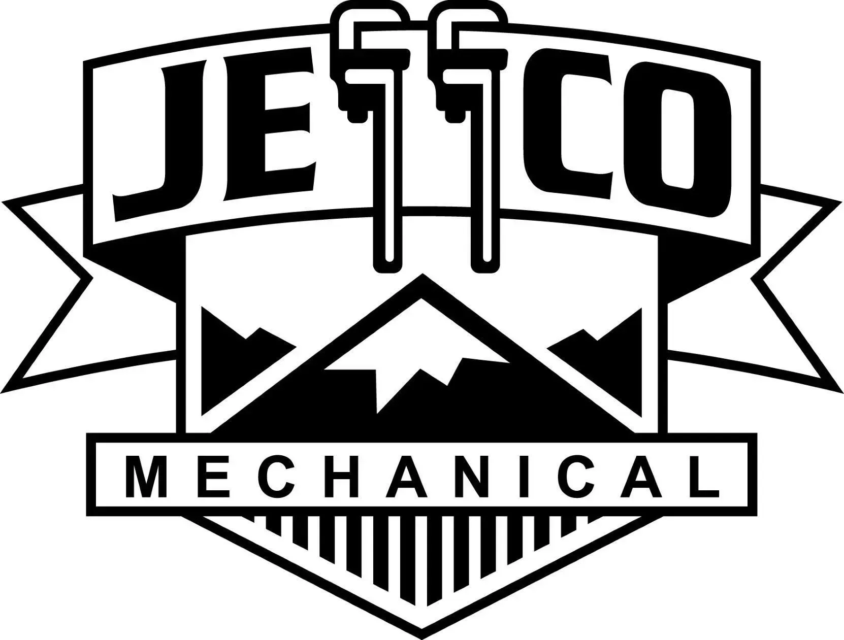 Jetco Mechanical logo in black and white with stylized tools and banner text
