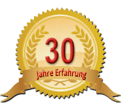 Goldene Auszeichnung mit dem Text „30 Jahre Erfahrung“