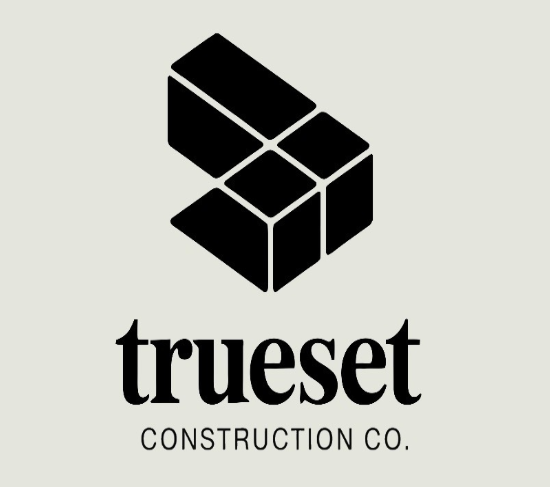 Trueset Construction Co. logo with black geometric cube icon and text on a light background