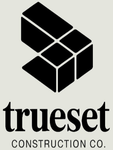 Trueset Construction Co. logo with black geometric cube icon and text on a light background