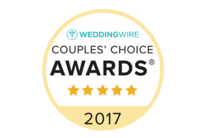 WeddingWire Couples’ Choice Awards 2017 badge with five gold stars and teal logo