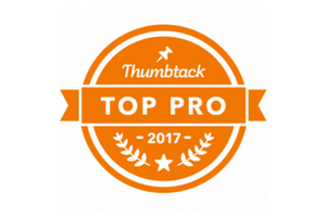 Thumbtack Top Pro orange award badge with 2017 and laurel wreath design