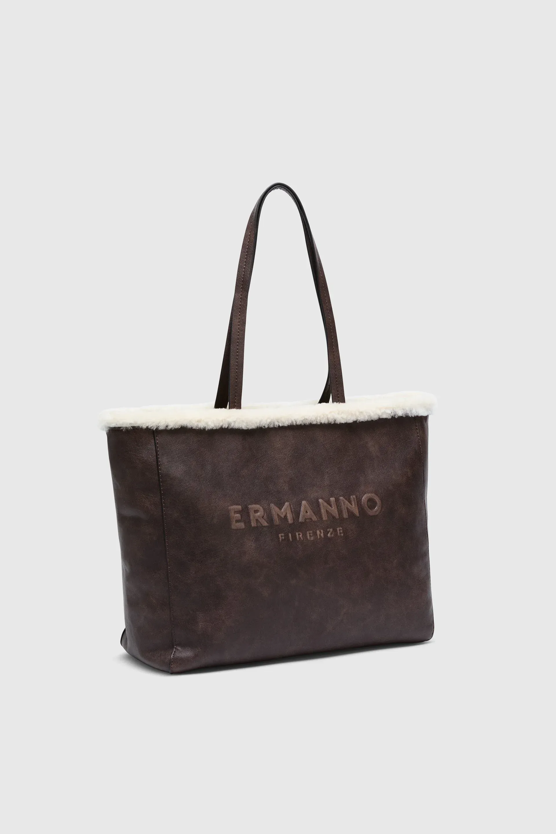 Grande Borsa a Spalla Effetto Vintage con Finiture Off-White