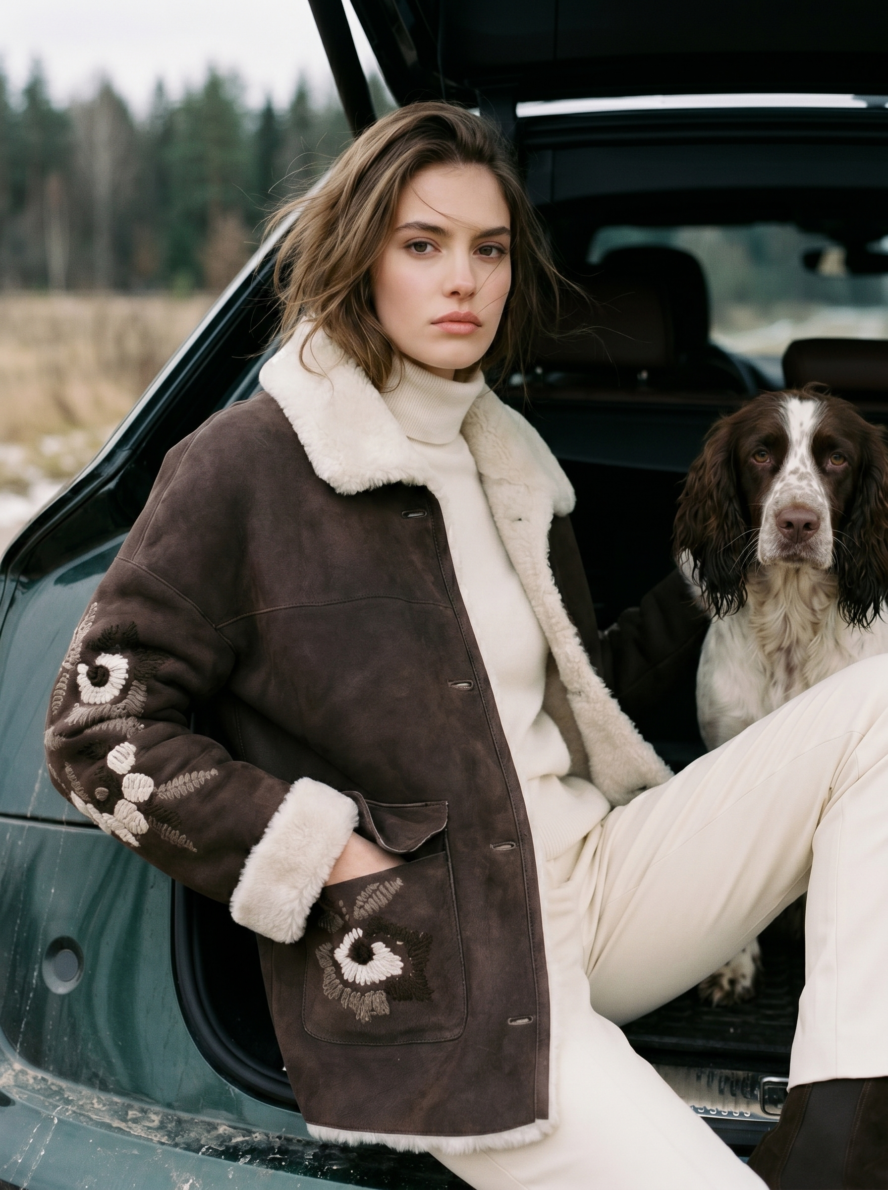 Montone Shearling con ricamo floreale