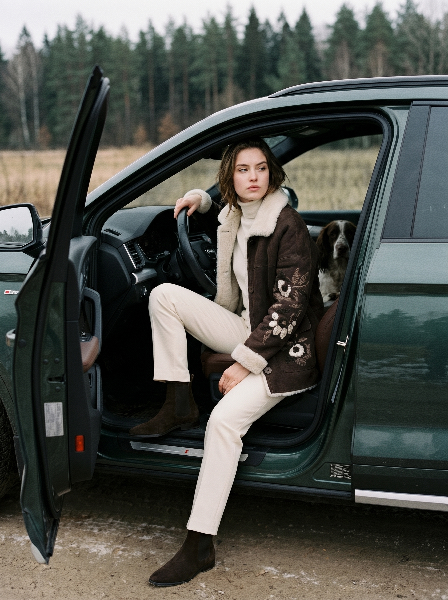 Montone Shearling con ricamo floreale