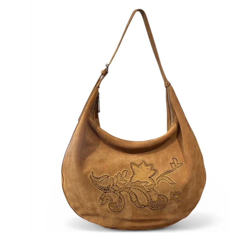 Borsa mezzaluna Ermanno Scervino: Camoscio Miele e Ricamo Signature