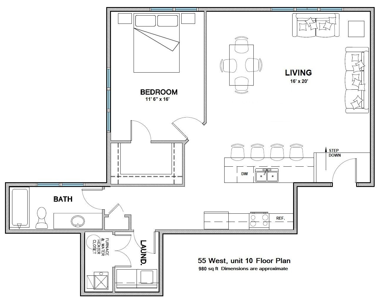 55 West Apartments floorplan