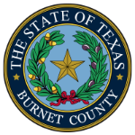 The official seal of Burnet County, Texas, featuring a central gold star surrounded by a green wreath on a blue background.