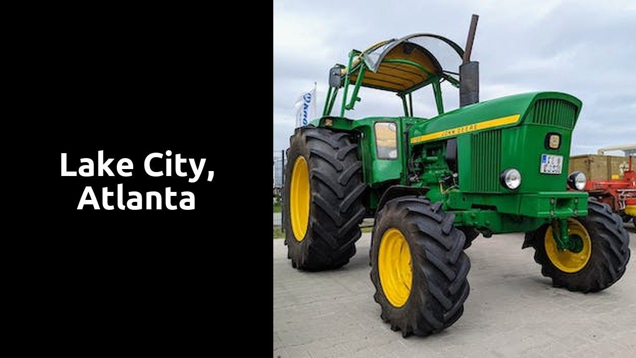 A green and yellow tractor is parked on the side of the road.