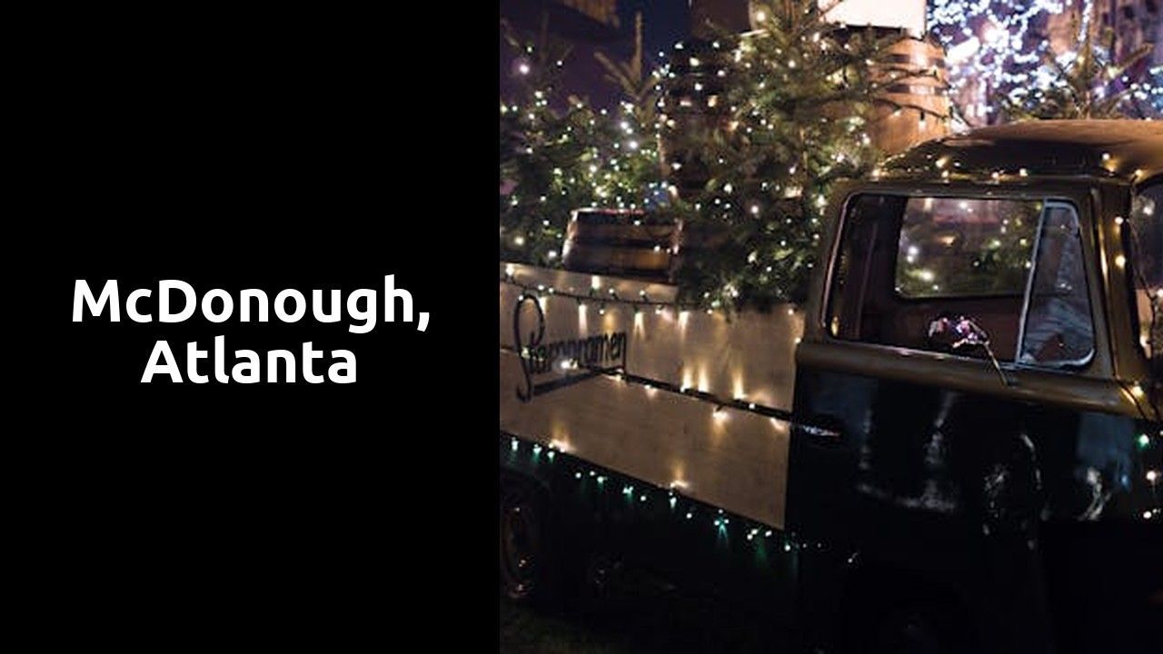 A truck is decorated with Christmas lights and a Christmas tree in the back. A truck is decorated with Christmas lights and a Christmas tree in the back.