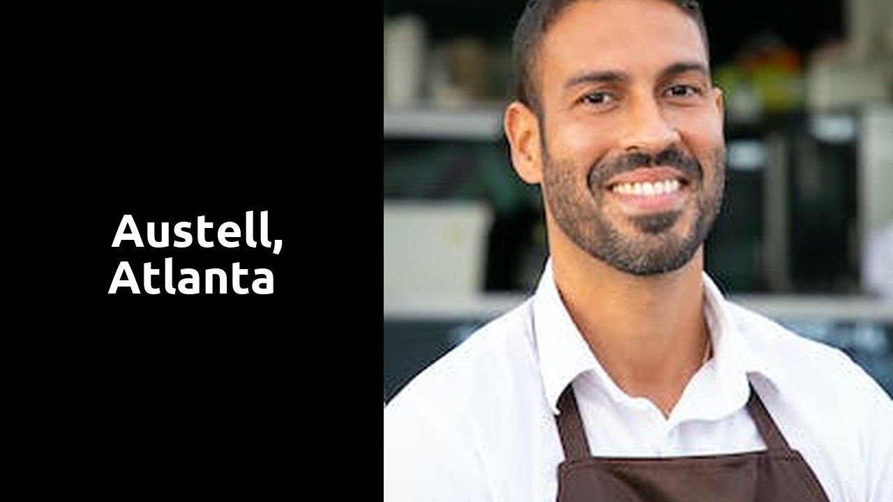 A man with a beard is wearing an apron and smiling. A man with a beard is wearing an apron and smiling.