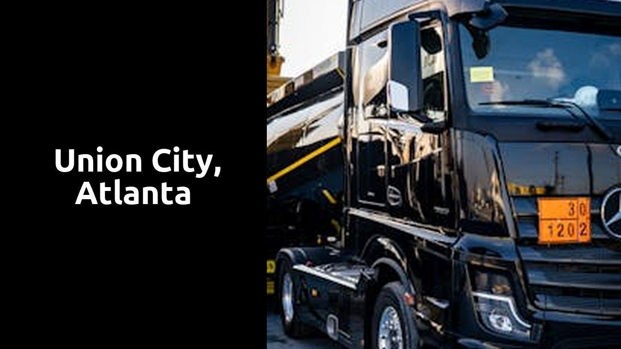 A black truck is parked on the side of the road in Union City, Atlanta.
