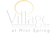 Logo for Village at Mint Spring, text below gold circle and angled