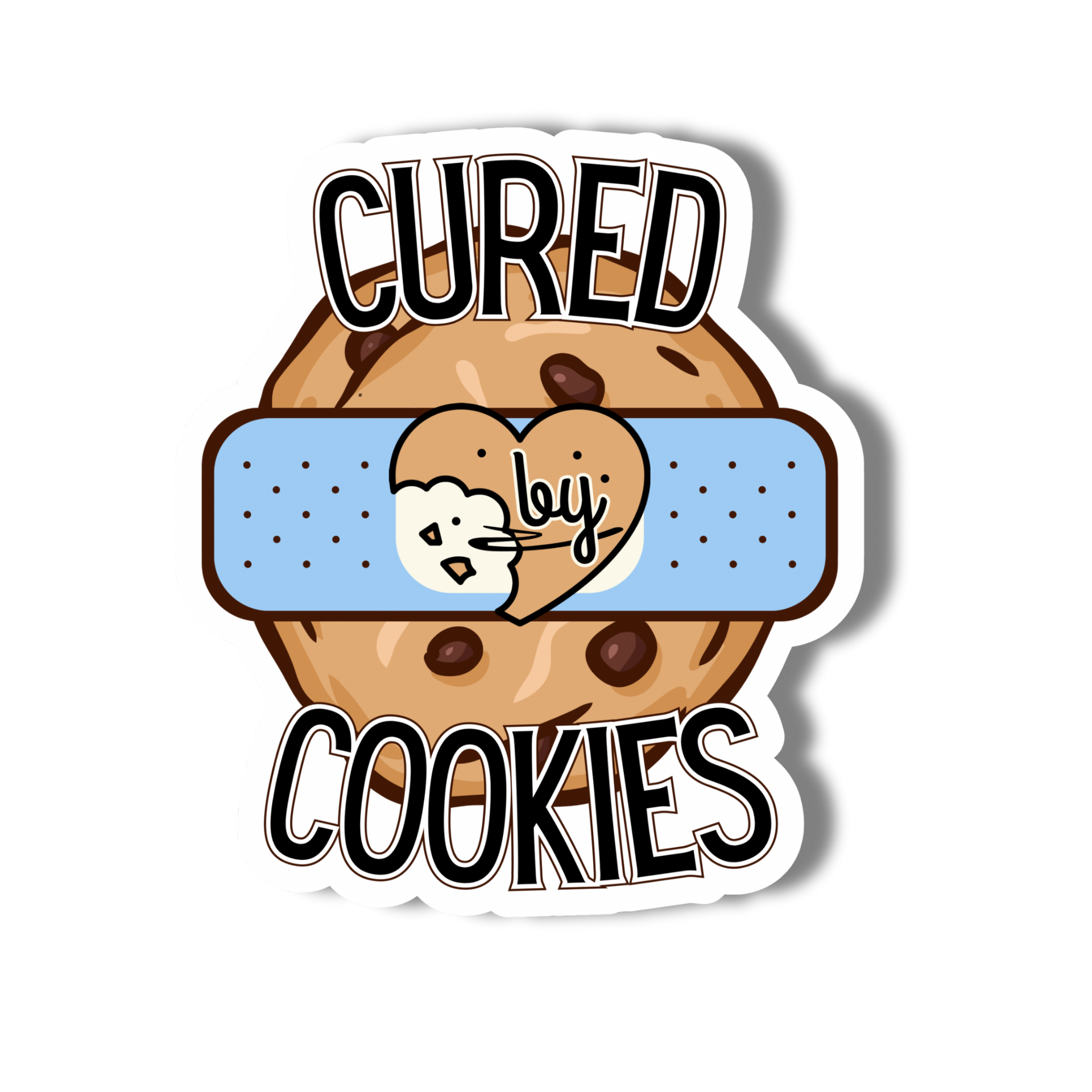 Cured Cookies logo with a cookie and blue bar, black-and-white text on a white background