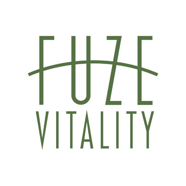 Fuzz Vitality logo in olive green with stylized letters and a curved line over the text