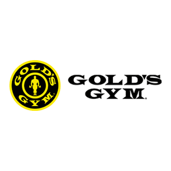 Gold’s Gym logo in black and yellow with circular emblem and bold text