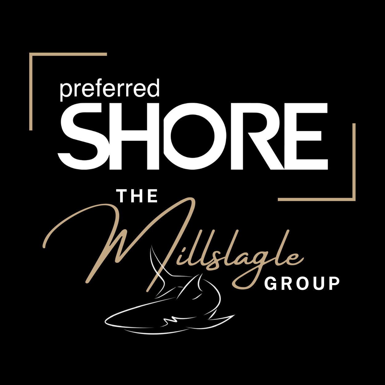 Preferred Shore The Millslage Group logo in white and gold on a black background