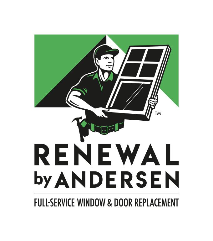Renewal by Andersen logo with installer carrying a window, green and black