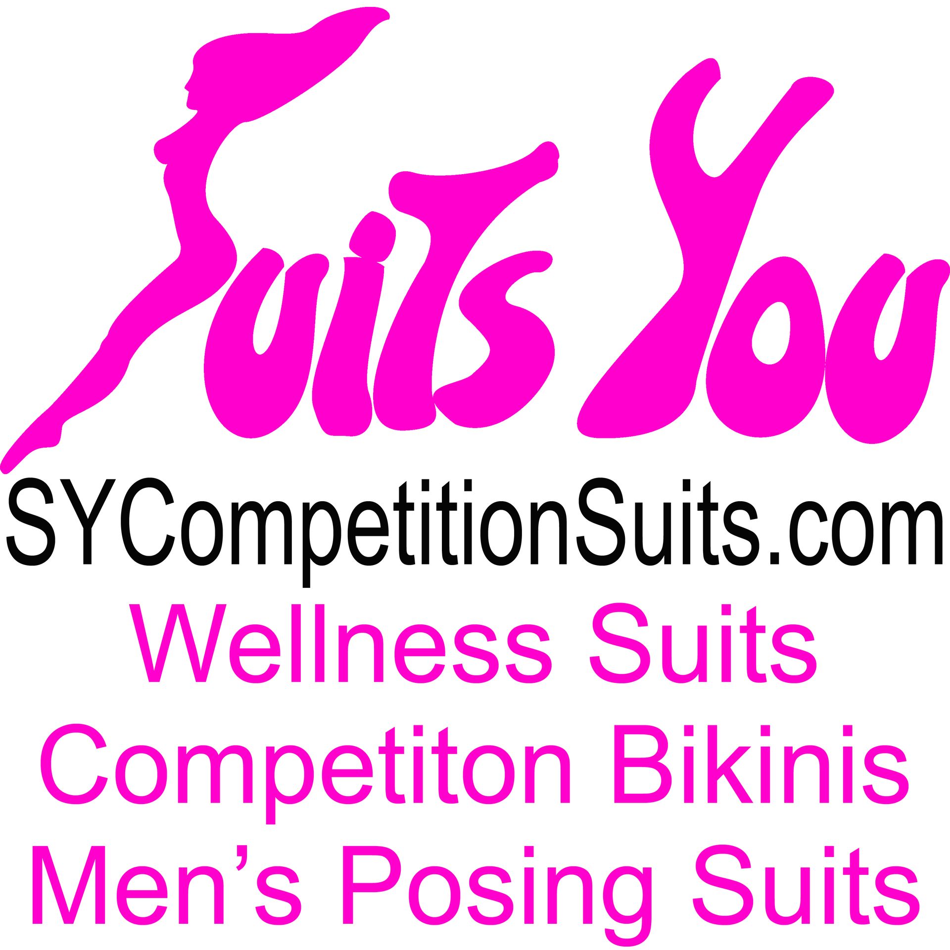Futs You logo with SYCompetitionSuits.com and text for wellness suits, bikinis, and men's posing suits