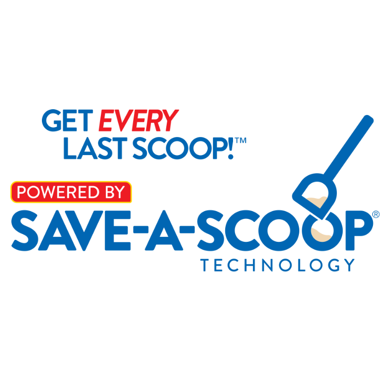 Promotional graphic reading “Get Every Last Scoop” and “Powered by Save-A-Scoop Technology” with a blue scoop icon