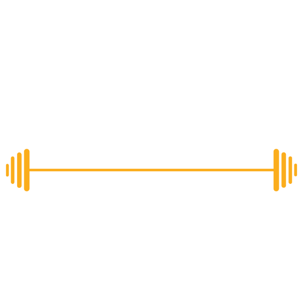 Orange horizontal dumbbell icon on a white background, representing strength training.